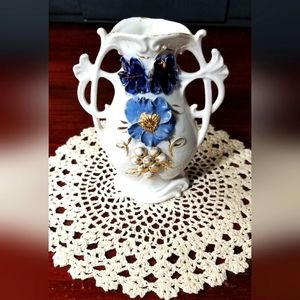 💠 Rare Porcelain Antique Hand Painted Blue Flower Vase Art, Germany